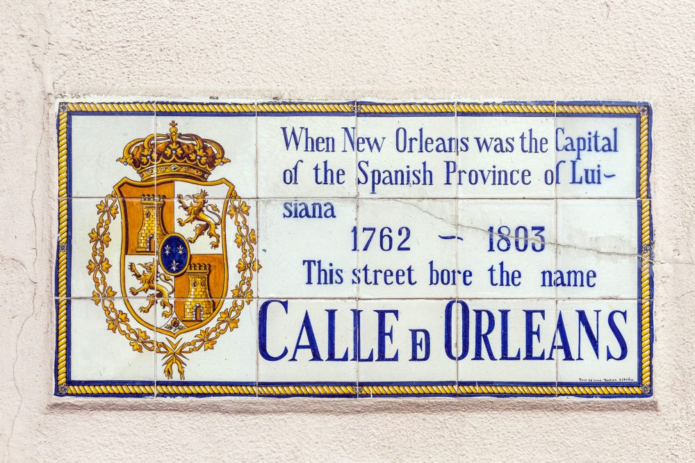 old street name Calle de Orleans painted on tiles in the French quarter in New Orleans