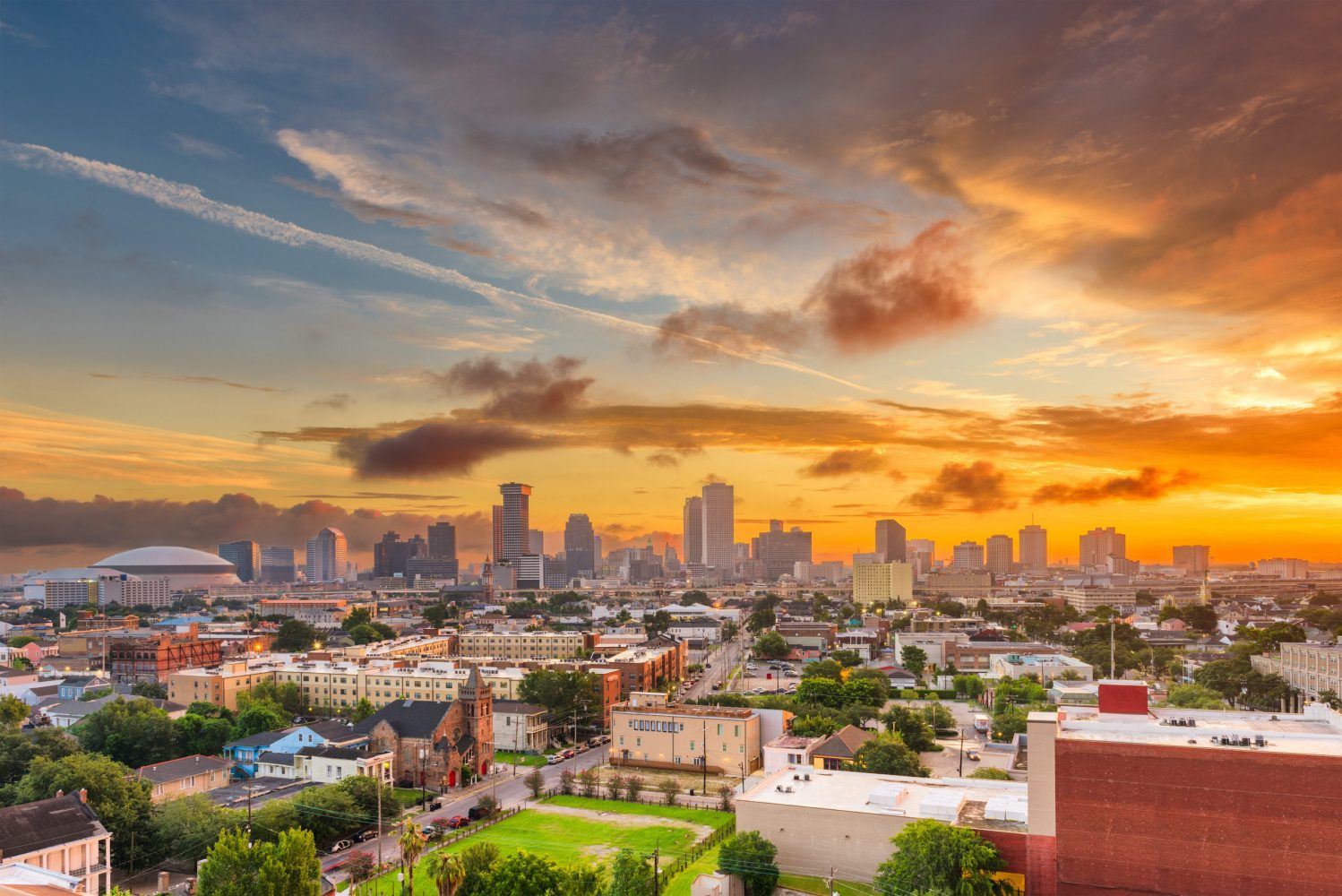 New Orleans, Louisiana, USA downtown skyline at dusk.