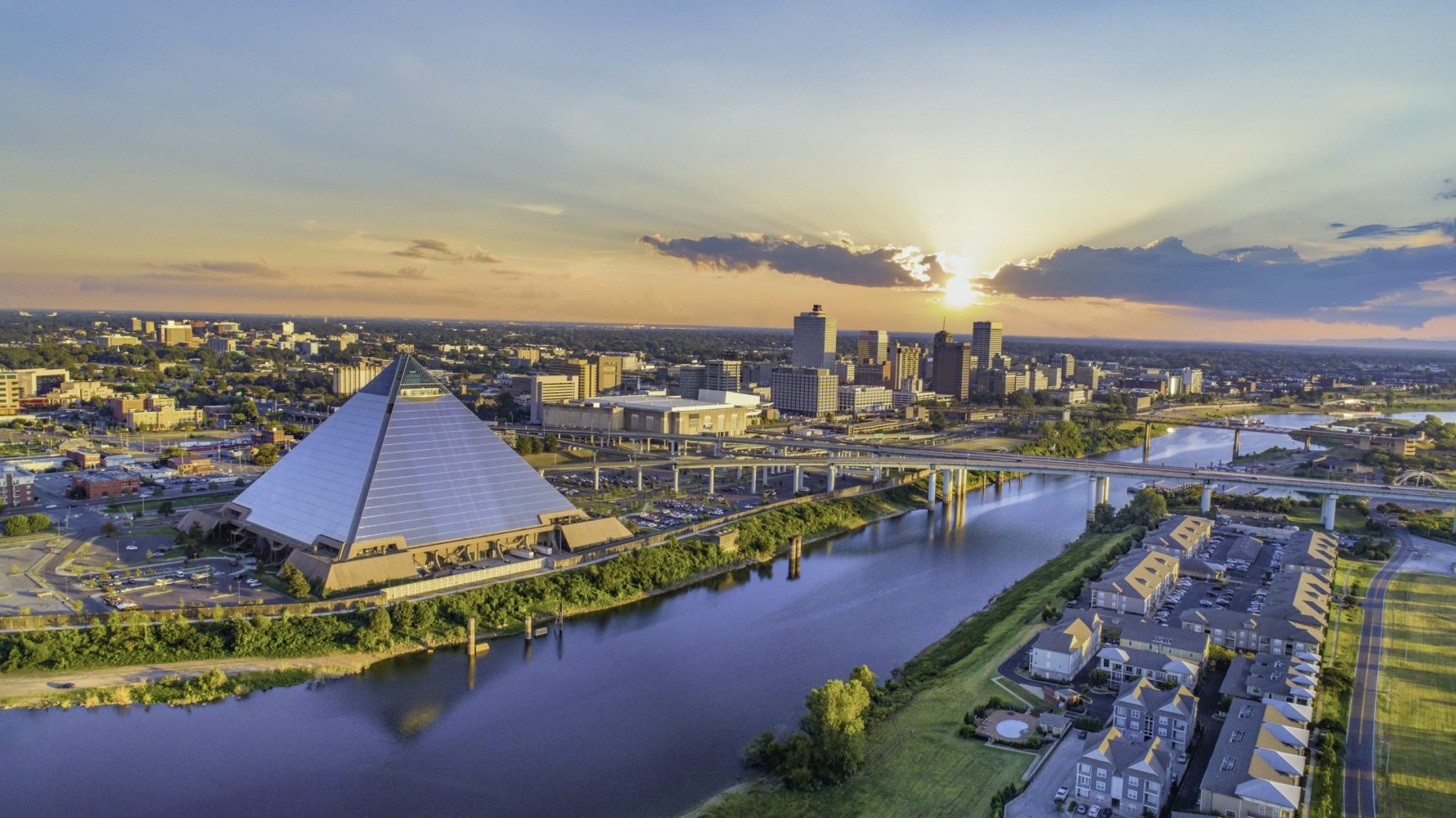 Memphis, Tennessee, USA Downtown Skyline Aerial.